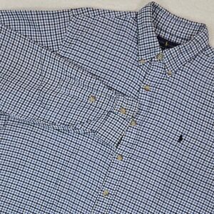 Ralph Lauren Classic Fit Flannel Shirt Mens XL Blue White Gingham Cotton